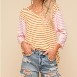 Hem & Thread Stripe Raglan 3/4 Sleeve Shirt
